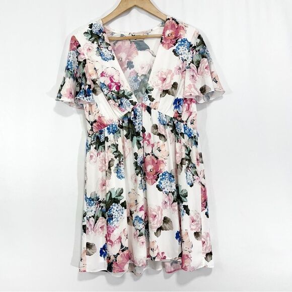 Show Me Your Mumu Womens Austin Floral Mini Dress Deep-V Medium Flower Print - Picture 2 of 8